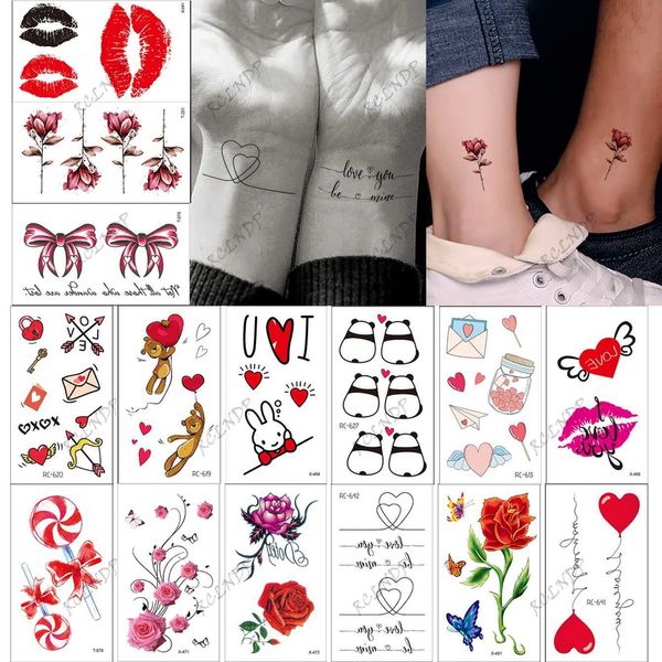 Trasferimento tatuatore 15 pezzi impermeabili di tatuaggi temporanei tatuaggi valentino day fiore cuore orso tatto falso flash tatoo tatato per donne uomini 240426