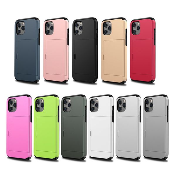 Slide Wallet Credit Card Slot PC Cell Chop Case para iPhone 11 a 13