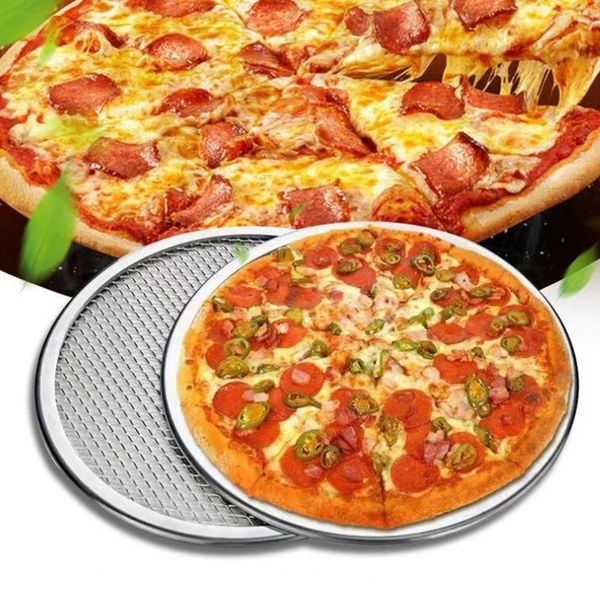 2024 pizzaria assar a bandeja de pizza de alumínio de alumínio de grau de alumínio redondo assadeira redonda de assadeira