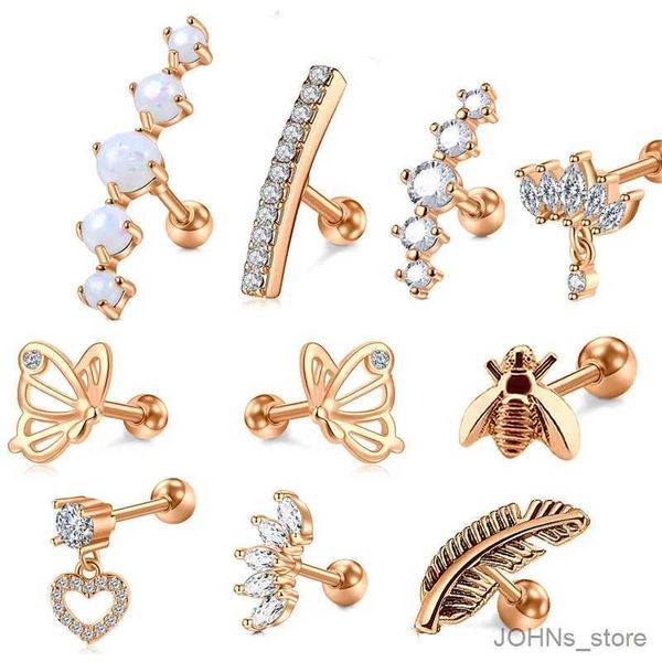 Charm 1PC Kristallblume Tragus Piercing Ohrring Schraubkugel Herz Blatt Knorpel Piercing Stud Helix Schmuckschuhe ROOK LABE ORRING