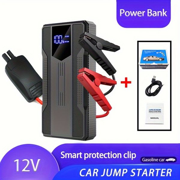 Fabricante portátil Carregador de bateria Power Bank 12V Smart Clip Car Jump Starter com LCD Screen Car Jump Starter