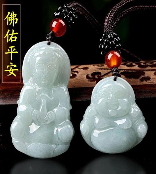 Gioielli di giada del Myanmar naturale una merce guanyin maschio jade buddha femmina semi di ghiaccio medio pendente255s2786707