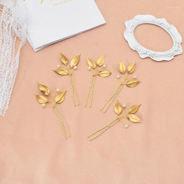 Dekorative Blumen Goldene Blatt Vine Pin Böhmische Hochzeit handgefertigt getrocknetes Blumen Haar Accessoires Braut Perlen Haarnadel Brautjungfern Lieferungen