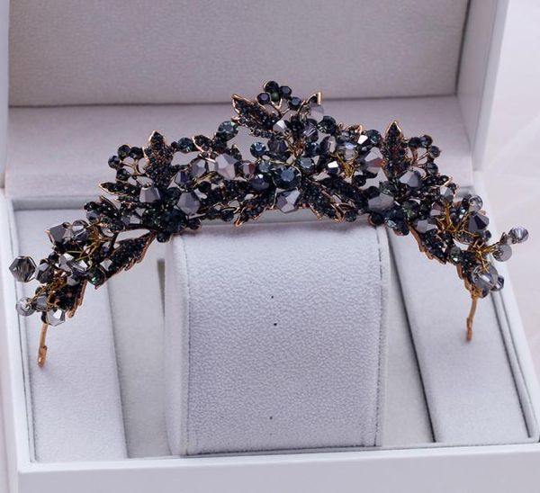 Perle di cristallo nere fatte a mano barocche corona da sposa Rhinestone Diadem con pageant velo fascia per capelli per i capelli accessori per capelli y5395114