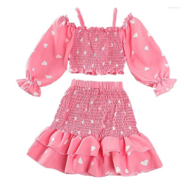 Set di abbigliamento Set di vestiti per ragazze primaverili camicia per bambini e gonna con arcetta per bambini abiti per bambini a forma di cuore boutique chic chic boutique