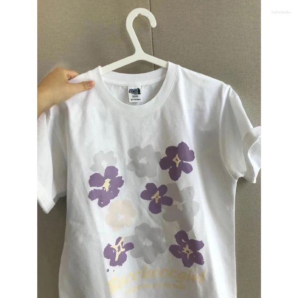 Kadın Tişörtleri Harajuku Tüm eşleştirilmiş trend üstleri Çiçek Baskı Düz ​​Renk Kısa Kollu T-Shirt Yaz 18-24 Yaş için Günlük Tees