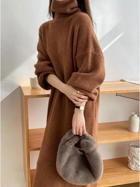 Abiti casual Solido maglione magnione da donna Autunno inverno inverno Office di moda allentati signore ad alto collo alto Simplicità chic