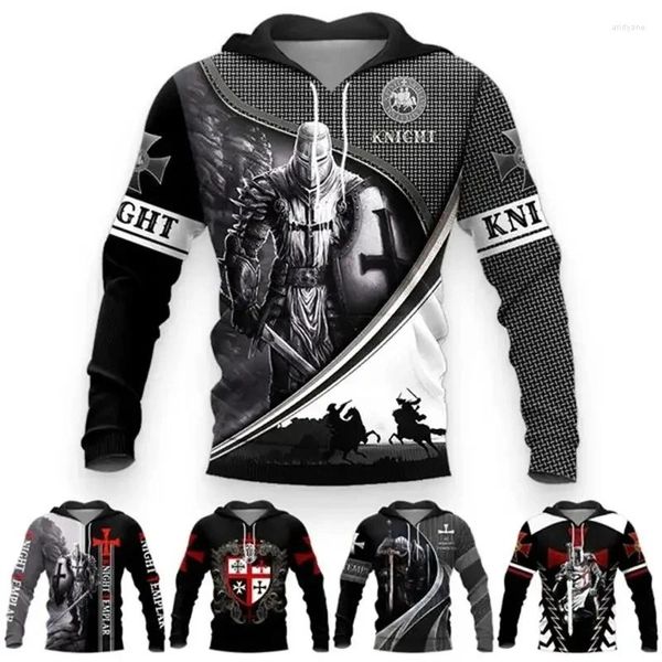 Capuzes masculinos Cavaleiros Templários Men 3D Medieval Soldier Armour Impresso Hoodie Vintage Streetwear Moda Sports Sports Roupas femininas