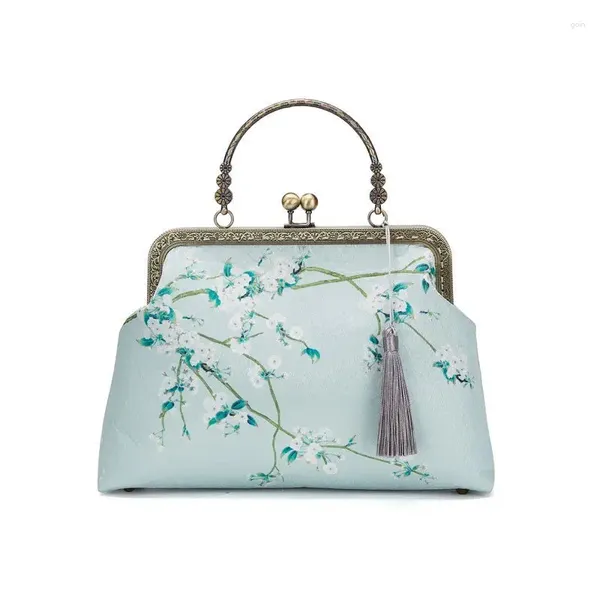 Umhängetaschen Sommergrünen Blumen Vintage Mode -Tasche Randschale Schloss Kette Frauen Crossbody Bag Damenhandtaschen Geldbörsen