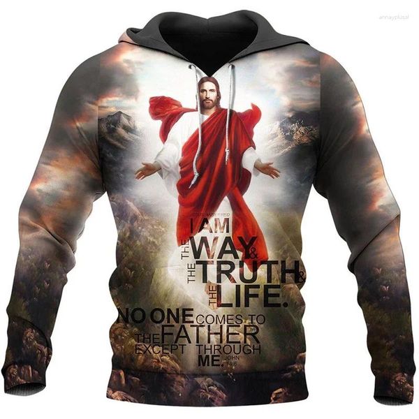 Hoodies masculinos 3d O Deus Jesus imprimindo crença cristã Graphic Hooded Sweetshirts Kids Fashion Streetwear Pullovers Harajuku Top