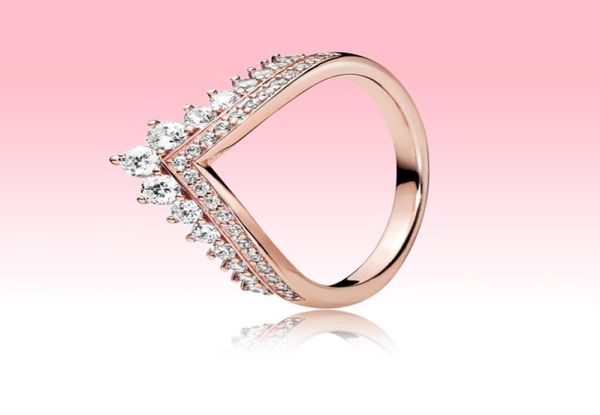 18k Rose Bating Weding Ring Women Girls Princess Wish Rings para 925 Sterling Silver CZ Diamond Ring Set com Box5167521 original