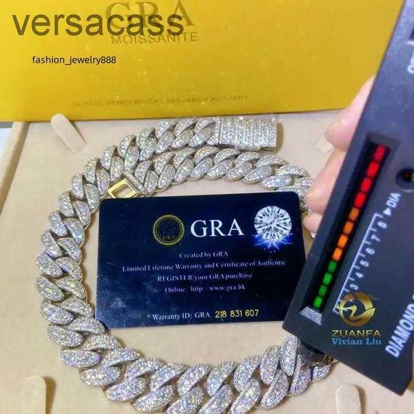 Colar de moissanita 16mm VVs Iced Diamond Gold Color Chain 925 Sterling Silver Men Miami Colares Cubanos de Link Hoyt