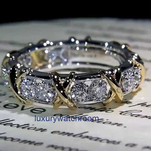 Frauen Band Tiifeany Ring Jewelry Live Broadcast Ring mit kupfergoldplattiertem Dual Color und Gold Zircon Inlay