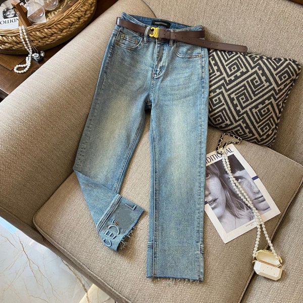 Jeans Frauen Designerbriefband hohe Taille geradlinige Barrel -Jeans für Frauen