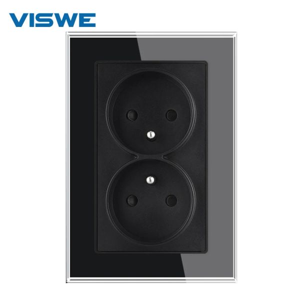 Controlli Viswe Electrical Socket France Standard, vetro di cristallo bianco, AC 110250V 16A FR Double Socket per il miglioramento della casa