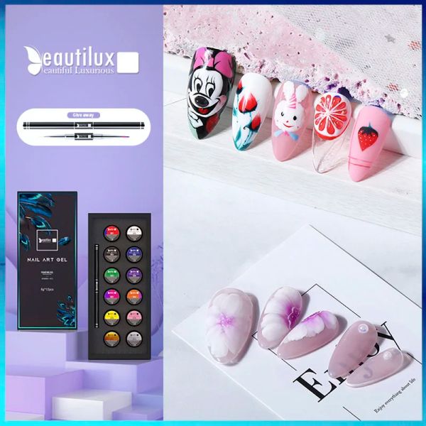 Gel beautilux nail art pittura kit gel salone professionale dence dence a strato disegno set di manicure con pennello per unghie