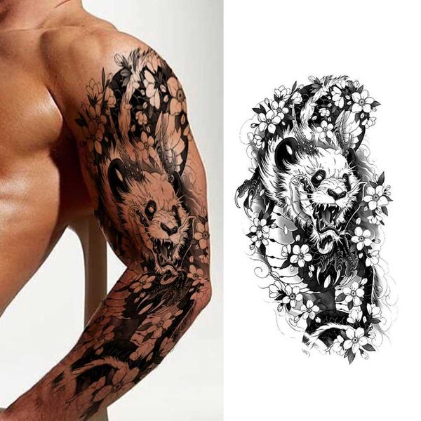 TRASFERIMENTO TATTOO 2 pezzi Animali Adesivi tatuaggi Knight e Panda Wave impermeabile Flower Adesivo tatuatore Art Tatoo Adesivo per tatuaggi per uomini Donne 240427