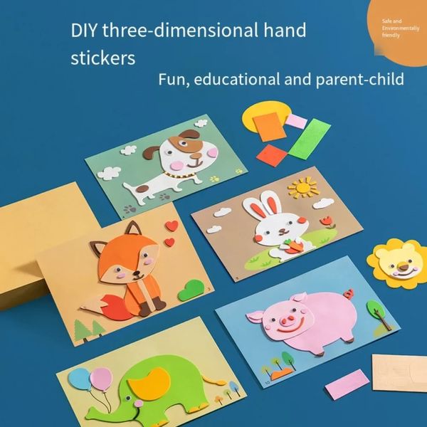 12шт обучающий образование игрушка 3D EVA FOAM Animal Sticker Buzzle Game Game Cartoon Cartoon Diy Craft Craft для мальчиков и девочек подарок 240420