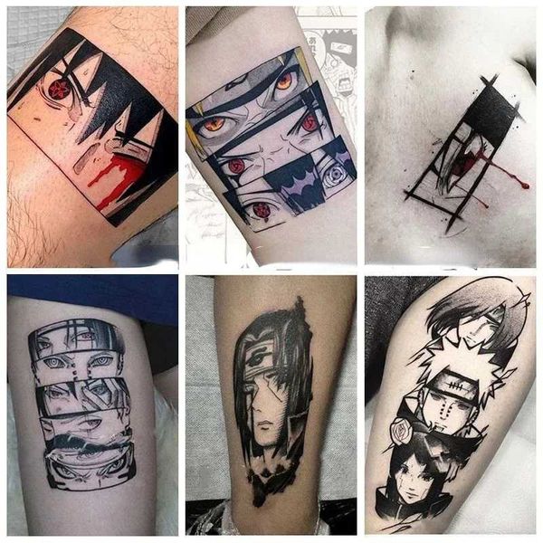 Tatuaggio tatuaggio anime tatuaggi temporanei ninja costumi costumi braccio cartone animato nero impermeabile impermeabile tatuaggio falso per donna uomo uomo 240426