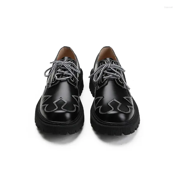 Scarpe casual testa rotonda Testa grande Trend Linea di cucito Sunle spesse in pelle da uomo Oxfords Maschio Derby Design giapponese in stile giapponese