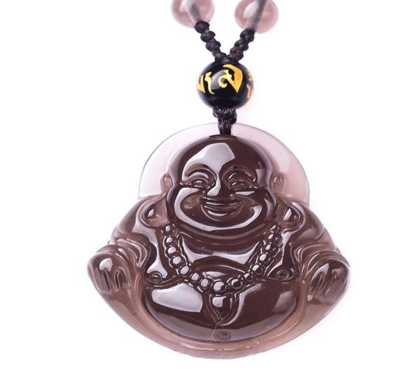 Natural Ice Obsidian Big Belly Buddha Pendant Black Maitreya Buddha Necklace Female9165631