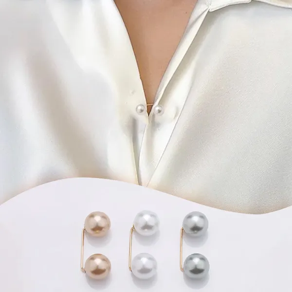 Broches 3pcs Mulheres Moda Aperto Pin Pin Double Pearl Metal Lapel Broche Pins Sweater Cardigan Cardigan