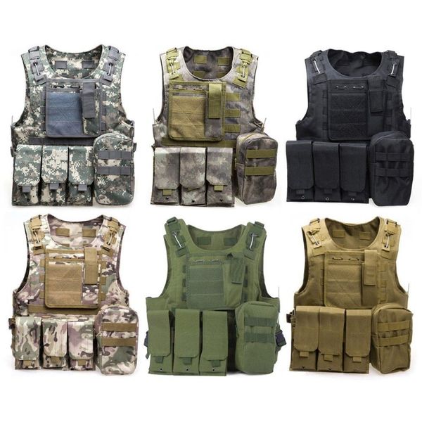 Camuflagem Tactical Vest Cs Exército Tactical Vesto de guerra Corpo Molle Armour Outdoors Equipamento 6 cores 600D Nylon258b