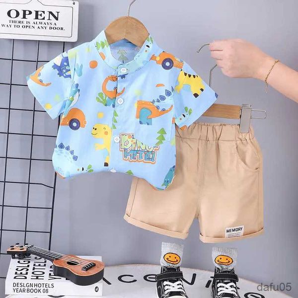 Set di abbigliamento per bambini abiti estivi in ​​cotone per bambini cartone animato stampa per dinosauro camicie pantaloncini 2 pezzi/set per bambini