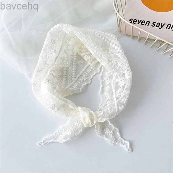 Xales de ara bordados de laca de renda de flor pequena xale de crochê de nó de nó de lenço de lenço de cabeça sólida lenço de cabeça de cabeça de cabeça bandana hijab leckerchief d240426