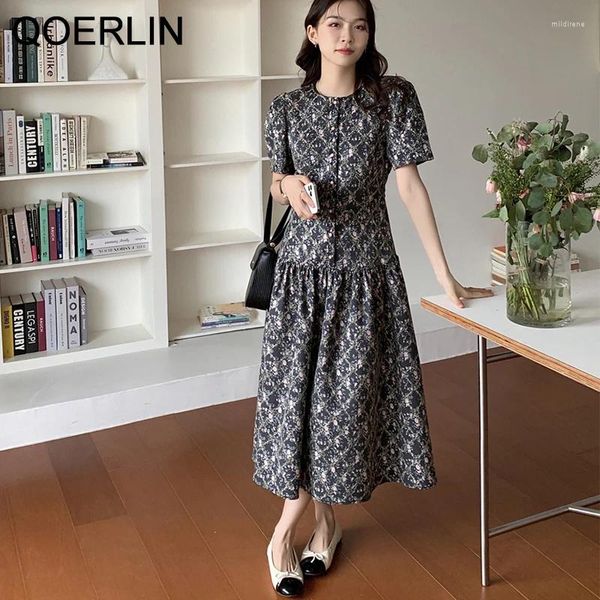 Abiti per feste Qoerlin Summer Lace-up Maxi Dress Women 2024 Vestido femminino Elegante manica a bolle vintage Black