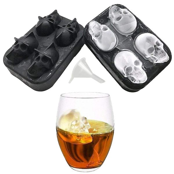 Ferramentas Lmetjma 3D Skull Ice Cube Bandey com funil silicone flexível 4 cavidade fabricante de gelo moles