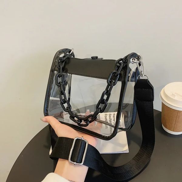 Kadınlar için Clear Crossbody Çanta PVC Şeffaf Tek Omuz Zinciri Taşınabilir Messenger Çantalar Küçük Kare Satchel Girls Hediye 240415