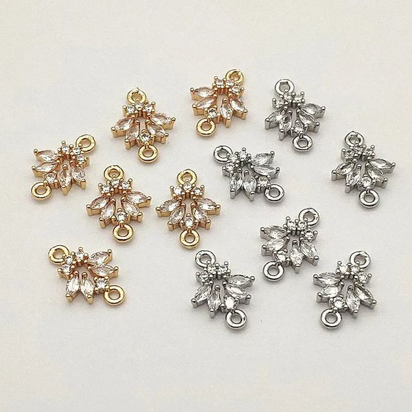 Chegada 15x12mm 50pcs charme de penas de zircônia cúbica para colar de colar artesanal Peças de brinco de diy jjewelry descobertas 240416