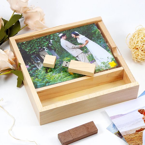 Antriebs Jaster Creative Photography Hochzeitsgeschenk Memory Stick 128 GB Album Holzbox USB -Flash -Laufwerke 64 GB Laser Gravur Pen Drive 32g