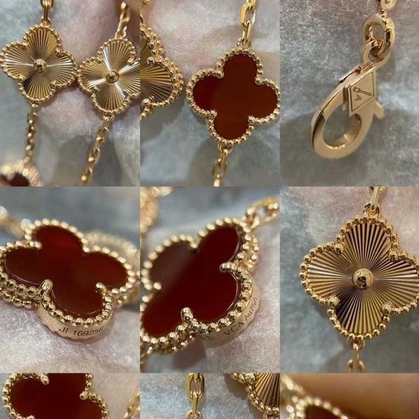 Designer di fascia alta Vancefe Gold Red Diamond Five Bracciale Flower Clover a doppia faccia rossa Agata White Guscio Hishicraft Live Broadcast Versione alta