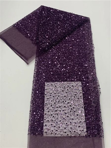 Африканские блестки кружевной ткань фиолетовая высококачественная нигерийская французская кружевная кружева ручной работы для свадебного платья 240417