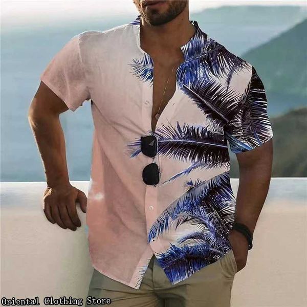 Camisas casuais masculinas Hawaiian Sleeved Mens Camisa Casual Casual Casual Camisa de Flora Impressa Férias ao ar livre feitas na China Design Clothing 240424