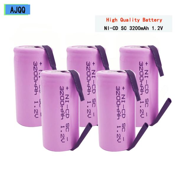 Batterien Neue SC 1.2V 3200mAh wiederaufladbare Batterie SC SUB C NICD -Zelle mit Schweißlaschen für elektrische Bohrschraubendreher