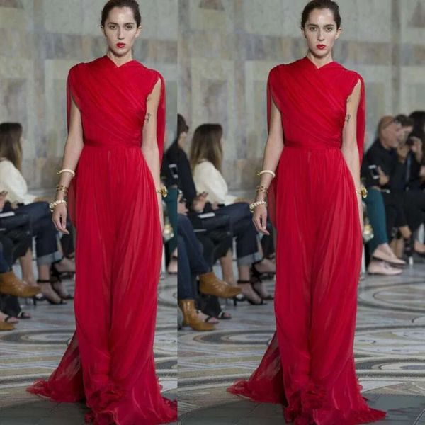 Sera lunghe elie chiffon saab abiti arricciati abiti da ballo lunghezza del pavimento al piano di alto livello