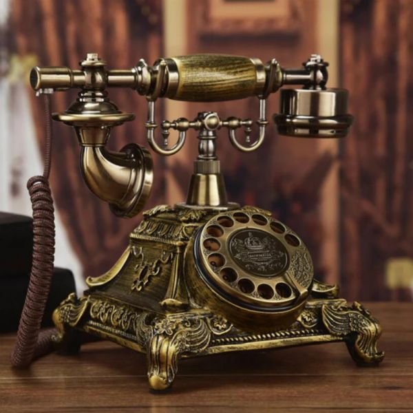 Accessoires Drehen Sie Vintage festes Telefon Revolve Dial Antique Telefones Festnetz -Telefon für Bürohaushotel aus Harz -Europa -Stil