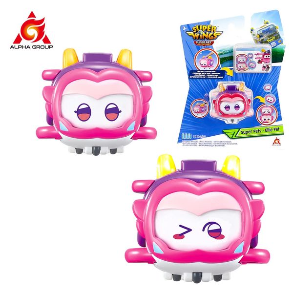 Super Wings Super Pets -Ellie Pulsante per l'animale Pulsante per le espressioni di cambiamento con luci Figure d'azione IMPLEGGIO PATENZIONI IMPLICABILI SEGNI DI GIOCHI SPIGLIBILI 240415