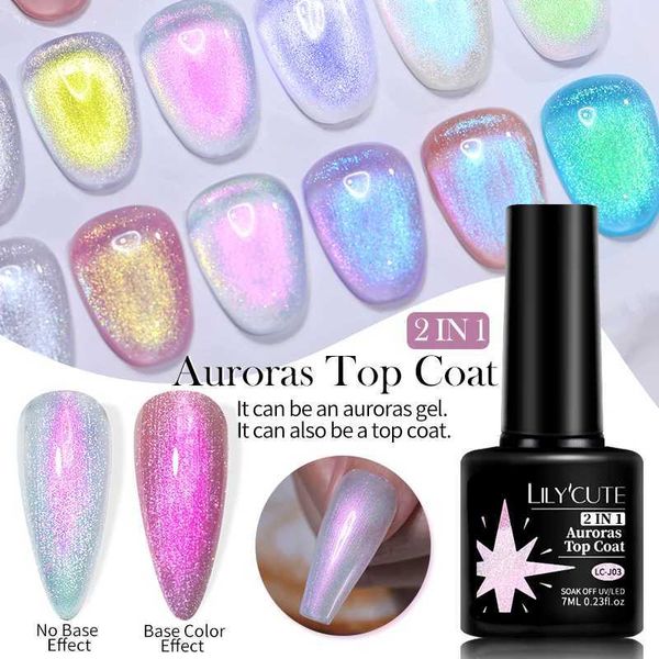 Smalto lilycute auroras effetto gel gel top cappotto per chiodo estate glitter laser si semi permanente ammollo fuori gel nail art vernice y240425