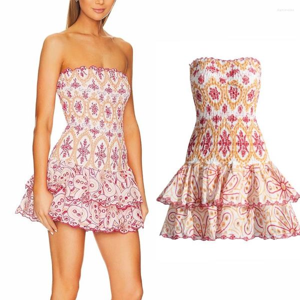 Lässige Kleider Floewr Stickerei Mini -Kuchen Frauen Schicht Rüschen Brustwickte Korsett Kleid Party Abend Abschlussball Vestidos weiblich Sommer