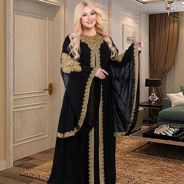 Этническая одежда 2 кусочки абайя для женщин Dubai Luxury Black Boubou Muslim Fashion Dress Caftan Caftan Marocain Свадебные вечеринки