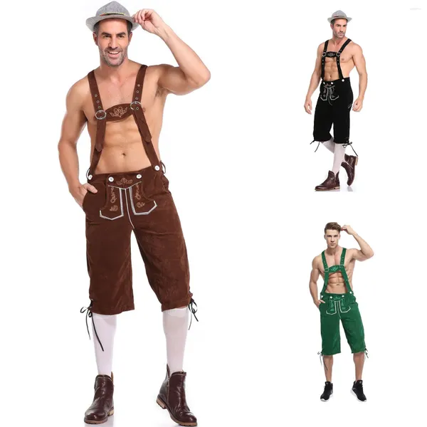 Pantaloni maschili etnici oktoberfest costumi adulti uomini tradizionali pantaloncini da birra bavarese abbigliamento tutela per cappellini da cappello da camicia set di Halloween tessuti