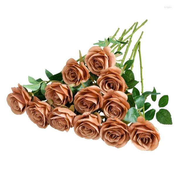 Fiori decorativi 10pcs rose arancione artificiale seta falsa realistica bouquet con gambi lunghi per la casa di nozze