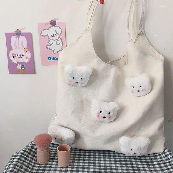 Umhängetaschen Korea Ulzzang Kawaii Bär Cartoon Dolls Tasche große Kapazität Harajuku Fun Women Casual Ins Shopper Chic Leinwand