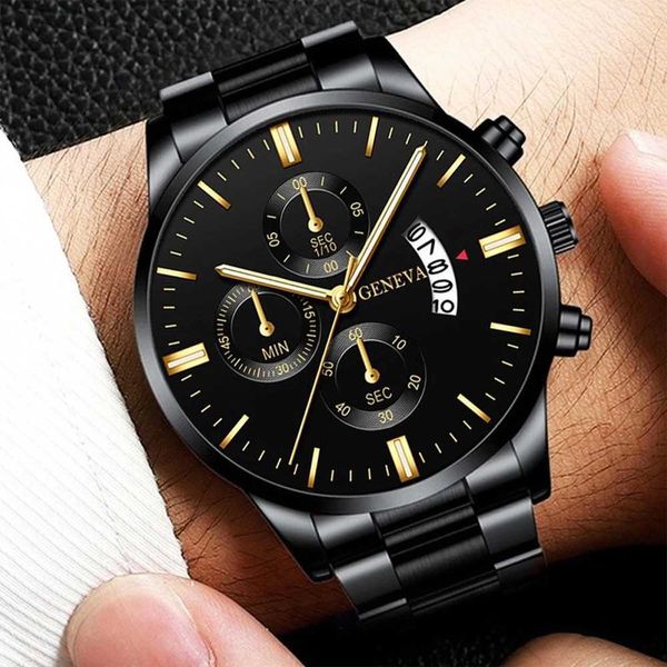 Orologi da polso Nuovo Ginevra Leisure Business Mens Fashion Three Eyes Military Quartle inossidabile inossidabile Gentlemens Watch Q240426