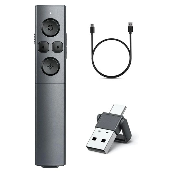 Steuerelemente 1 PCS 2in1 USB Typ C Präsentation Clicker wiederaufladbare drahtlose Moderator Remote Black Clicker für PowerPoint -Präsentationen