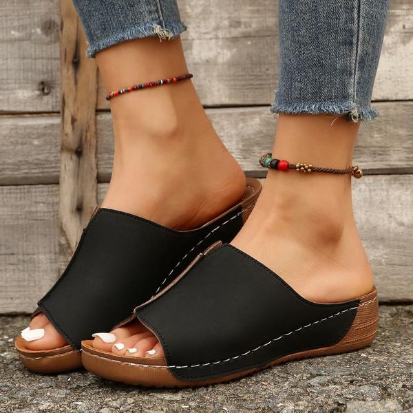 Sapatos casuais abertos do pé feminino sandálias de cunha brancas de verão de verão respirável mulher confortável fivela feminina calçada plataforma